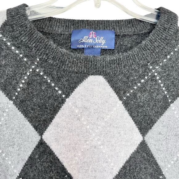 Allen Solly Black Gray Argyle 100% 2-Ply Cashmere Crewneck Pullover Sweater XL - Picture 2 of 6